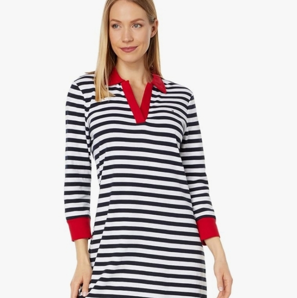 Tommy Hilfiger Classic Tennis Prep Red White Navy Blue Johnny Collar Polo Dress - Picture 6 of 6